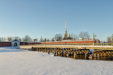 A view of Ioannovsky bridge of St.Peter and Paul foftress in Saint Petersburg.