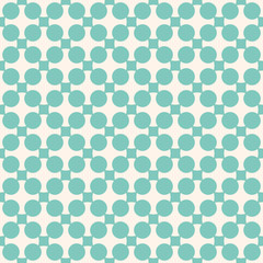 Fototapeta na wymiar Vintage abstract geometric seamless pattern. Ornamental background in pastel colors, turquoise and beige. Vector texture with cross shapes, grid, lattice, repeat tiles. Design for decoration, textile