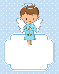 Angel boy with star. Frame with blank space to add text