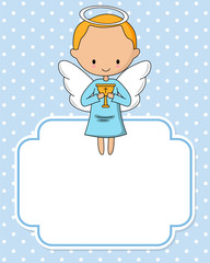 Angel boy with star. Frame with blank space to add text