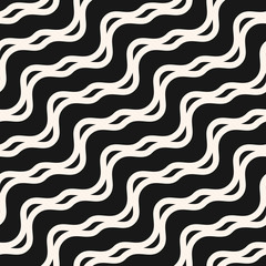 Vector abstract wavy seamless pattern. Black and white waves background