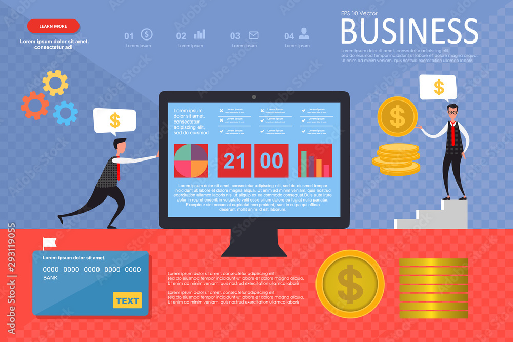 Poster set of flat infographics for business, data analysis landing page template charts and analyzing stat