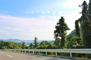 風景　秋　空　道　杤木