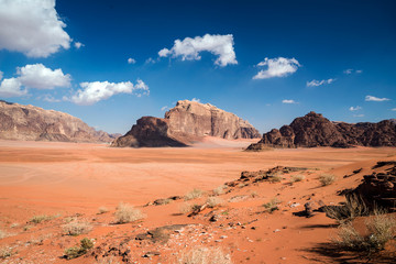 View of Jamal Ramm mountain at Wadi Rum desert, southern Jordan