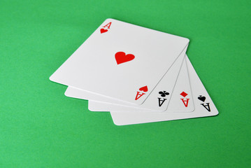 playing cards on green background