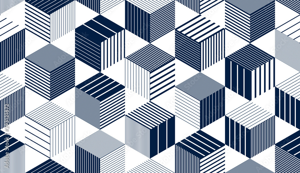 Aufkleber 3d cubes seamless pattern vector background, lined dimensional blocks, architecture and construction