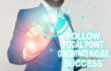 Word writing text Follow Focal Point Concentrate Nucleus Success. Business photo showcasing...