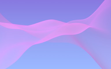 Pink wave on blue sky abstract background. Fluttering pink scarf. Waving on wind pink fabric. 3D illustration