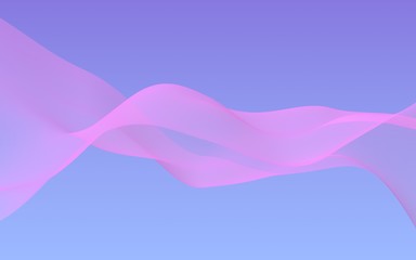 Pink wave on blue sky abstract background. Fluttering pink scarf. Waving on wind pink fabric. 3D illustration