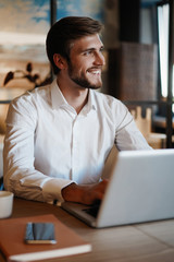 Handsome businessman working with laptop in office