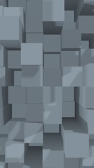 Abstract gray elegant cube geometric background. Chaotically advanced rectangular bars. 3D Rendering, 3D illustration