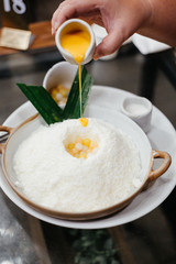 Bingsu or bingsoo is a very popular and elaborate snack/dessert in East Asia especially during the summer season. This snack is composed of ice shavings and various ingredients such as sweetened conde