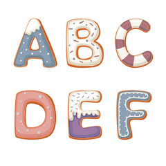 Christmas letters with icing. Font in the form of cookies with icing.
