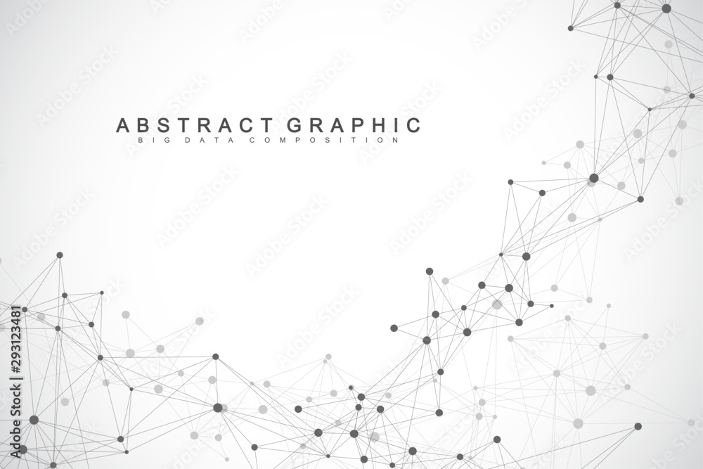 Aufkleber Technology abstract background with connected line and dots. Big data visualization. Perspective backdrop visualization. Analytical networks. Vector illustration