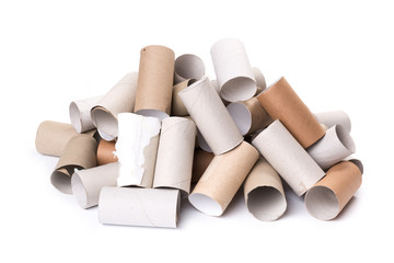 Empty Toilet Rolls Stack Up On a white Background