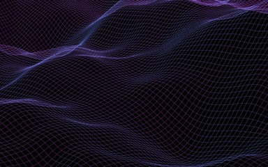 Abstract landscape on a dark background. Cyberspace navy blue grid. hi tech network. 3D illustration
