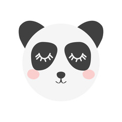 Panda bear portrait, kids art, wild arctic animal. Decor elements, sticker, postcard. Scandinavian Design