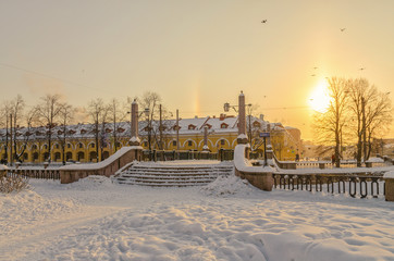 Winter dawn over Krasnogvardeysky bridge.