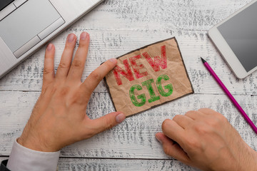 Handwriting text New Gig. Conceptual photo getting job Attending live Concert Gigabyte Freelancer offer