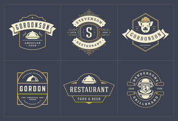 Restaurant logos templates set vector illustration good for menu labels and cafe badges.