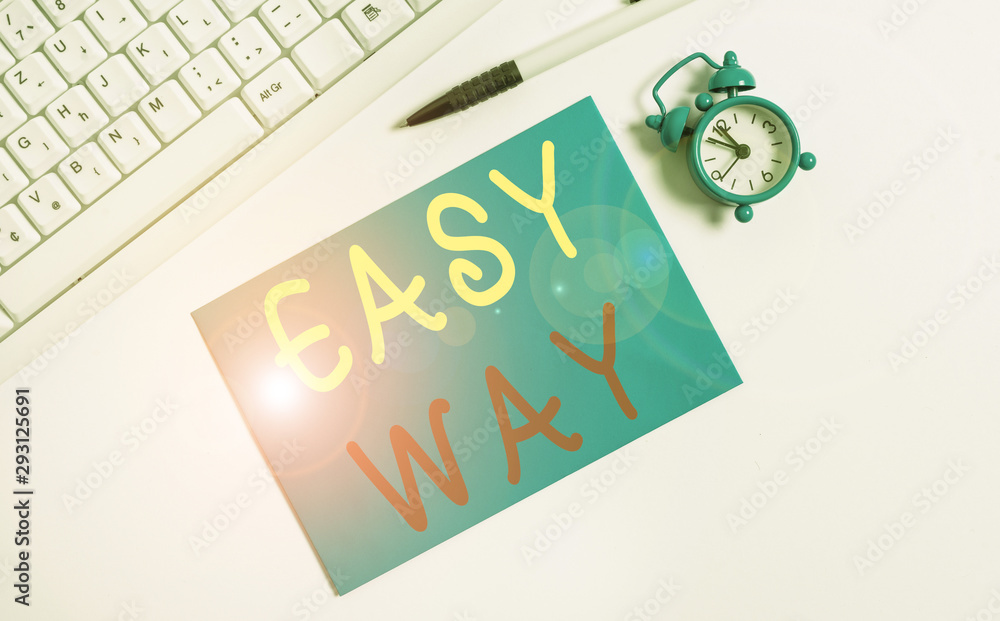 Poster writing note showing easy way. business concept for making hard decision between two less and more e