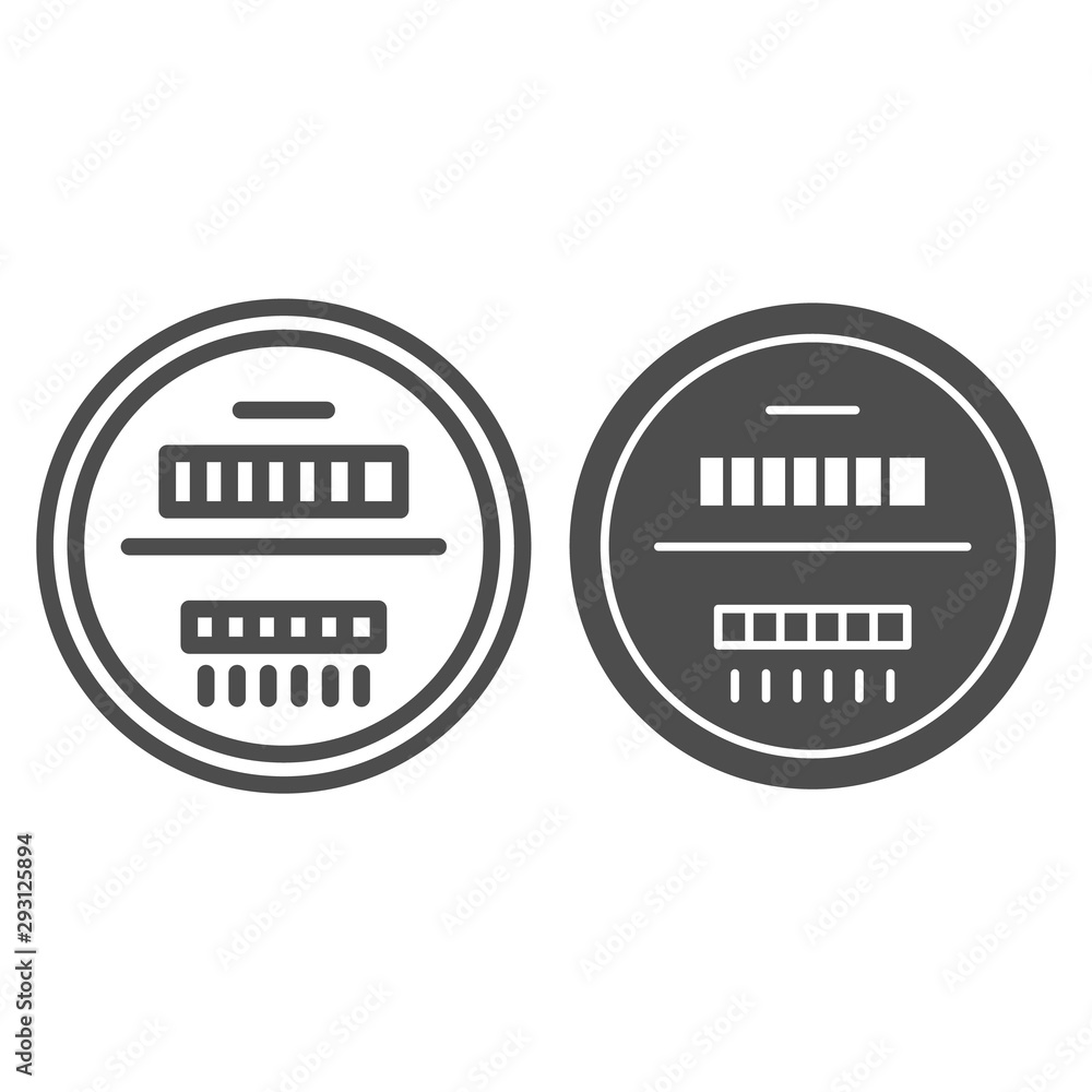 Poster counter box for measuring electricity power line and glyph icon. electricity counter vector illustra