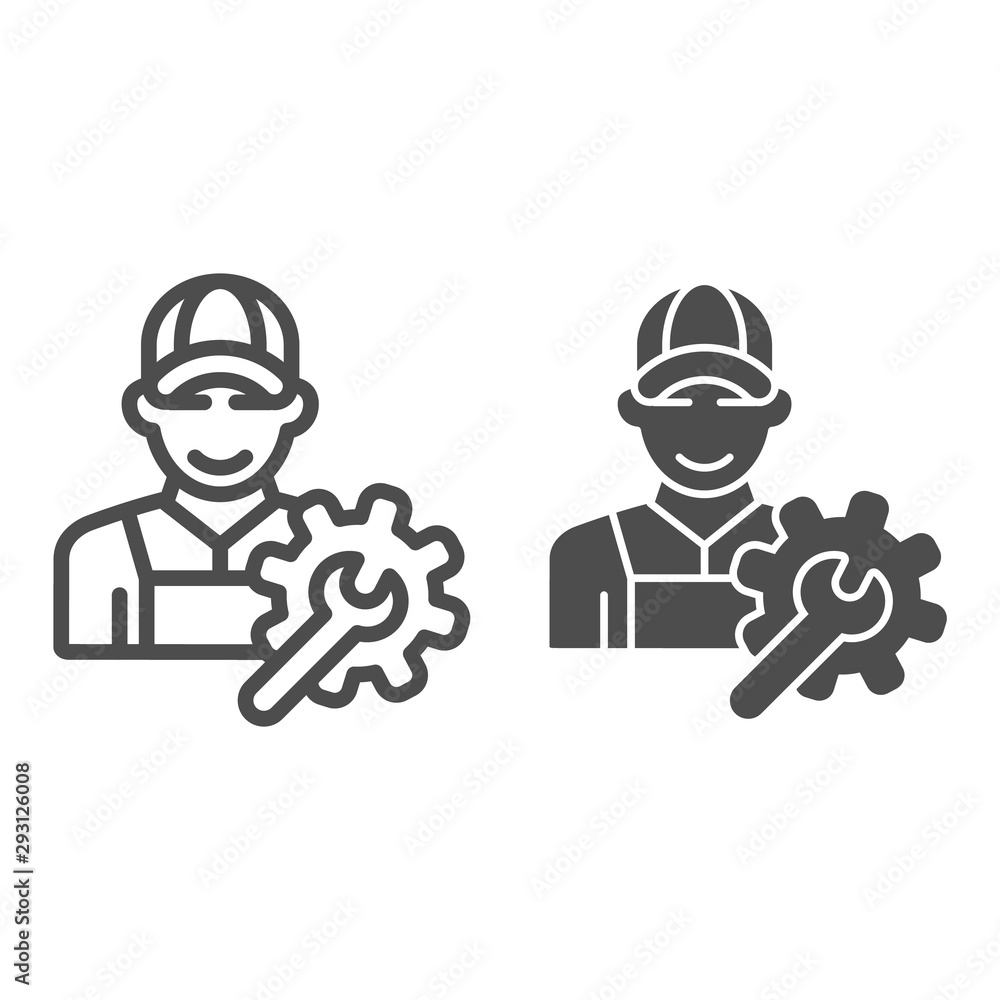 Poster electrical engineer line and glyph icon. worker man vector illustration isolated on white. craftsmen