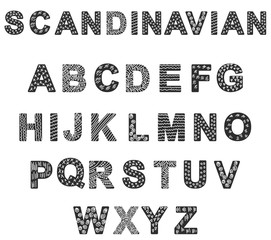Alphabet, Scandinavian style. Black and white nursery poster with hand drawn letters. Abc