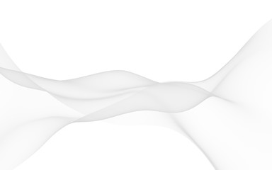 White abstract background. Fluttering white scarf. Waving on wind white fabric. 3D illustration