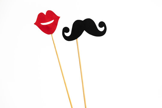 Photo booth props lips and Black Mustache isolated on white background