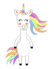 Fashion cute unicorn. Scandinavian style print design, greeting card, baby shower.