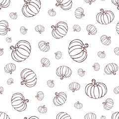 pumpkin or squash pattern black line art on white background. pumpkin pattern. vintage hand drawn pumpkin sketch. outline vegetables pattern for background, halloween or thanksgiving banner or poster