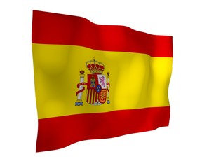 The flag of Spain. Official state symbol of the Kingdom of Spain. Concept: web, sports pages, language courses, travelling, design elements. 3d illustration