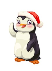Penguin animal, cartoon antarctic bird in red hat