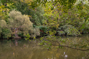 Idyllischer Flußlauf umsäumt von Bäumen