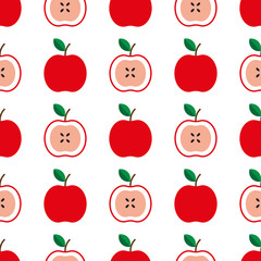 Seamless pattern with red apples on the white background. Vector illustration.