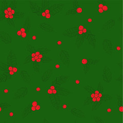 Holly mistletoe natural winter vector christmas seamless pattern in line art style. Xmas holly berry seamless pattern holiday vector with outline leaves. Red mistletoe branch retro background.