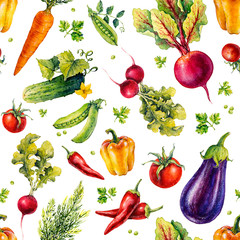 Vegetables. Different watercolor vegetables. Sketch. Watercolor botanical illustration. Pattern. Watercolor harvest