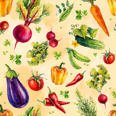 Vegetables. Different watercolor vegetables. Sketch. Watercolor botanical illustration. Pattern. Watercolor harvest