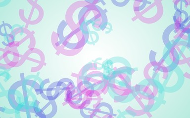 Multicolored translucent dollar signs on white background. Red tones. 3D illustration