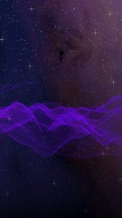 Abstract ultraviolet landscape on a dark background. Purple cyberspace grid. hi tech network. Outer space. Violet starry outer space texture. Vertical image orientation. 3D illustration