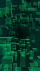Fototapeta na wymiar Green and dark abstract digital and technology background. The pattern with repeating rectangles. 3D illustration