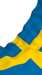 The flag of Sweden. Official state symbol of the Kingdom of Sweden. A blue field with a yellow Scandinavian cross that extends to the edges of the flag. 3d illustration
