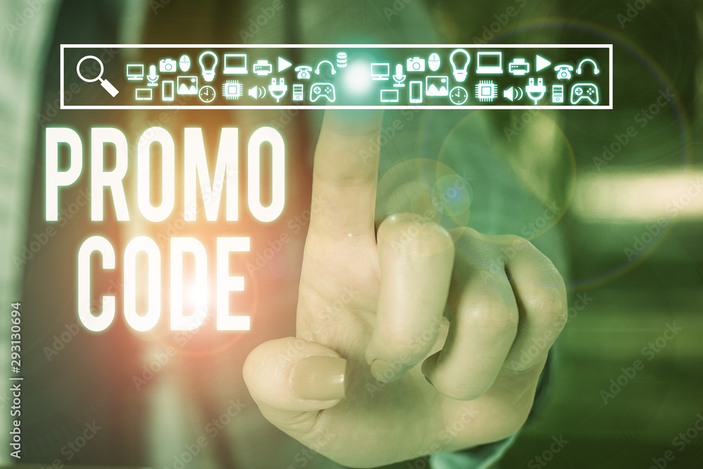 Poster conceptual hand writing showing promo code. concept meaning digital numbers that give you good disco