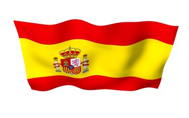 The flag of Spain. Official state symbol of the Kingdom of Spain. Concept: web, sports pages, language courses, travelling, design elements. 3d illustration