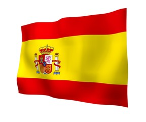 The flag of Spain. Official state symbol of the Kingdom of Spain. Concept: web, sports pages, language courses, travelling, design elements. 3d illustration