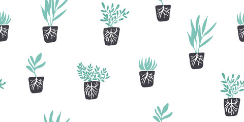 Organic garden plants minimalistic seamless pattern