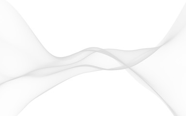 White abstract background. Fluttering white scarf. Waving on wind white fabric. 3D illustration
