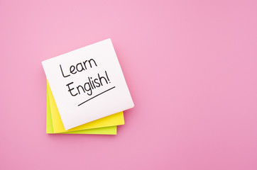 Learn english sticky notes on pink background