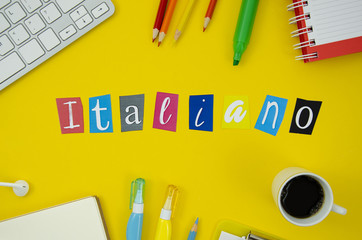 Italian lettering on yellow background